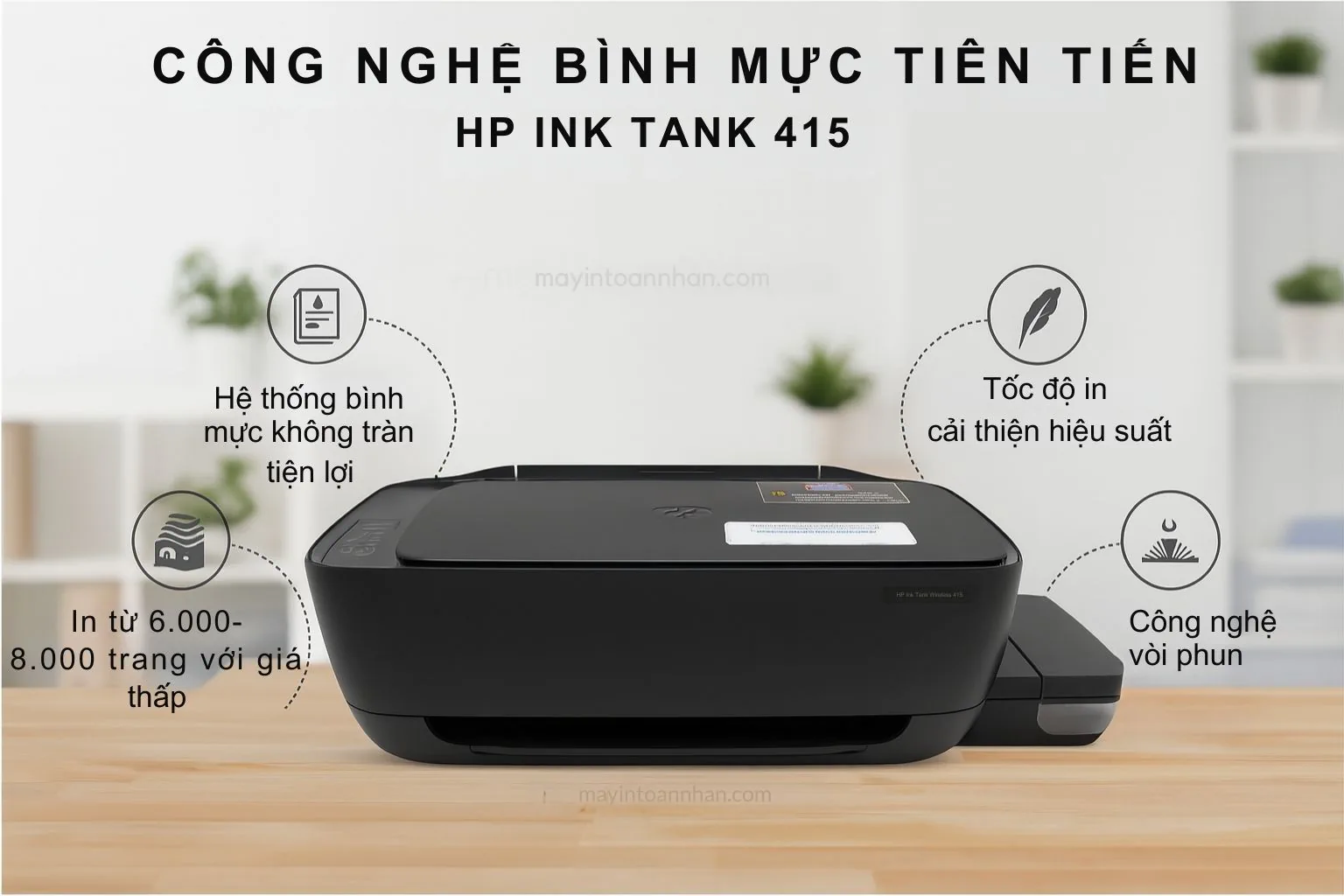 Hệ thống bình mực ngoài đổ không tràn trên máy in HP Ink Tank Wireless 415