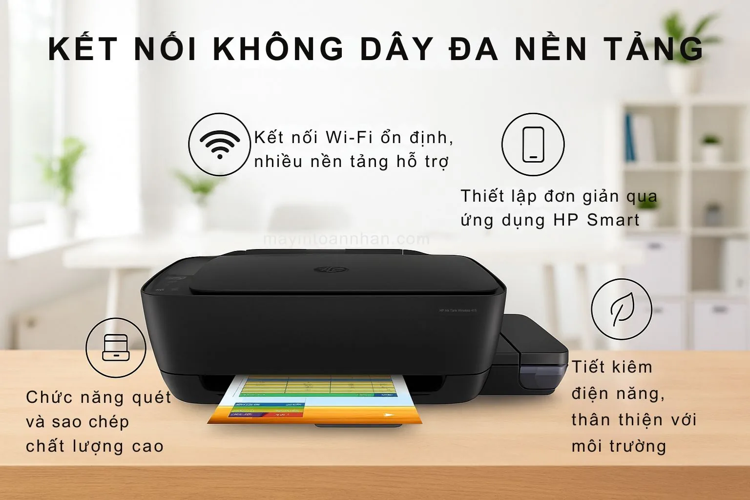 HP Ink Tank Wireless 415 kết nối WiFi và Wi-Fi Direct, in từ điện thoại qua HP Smart