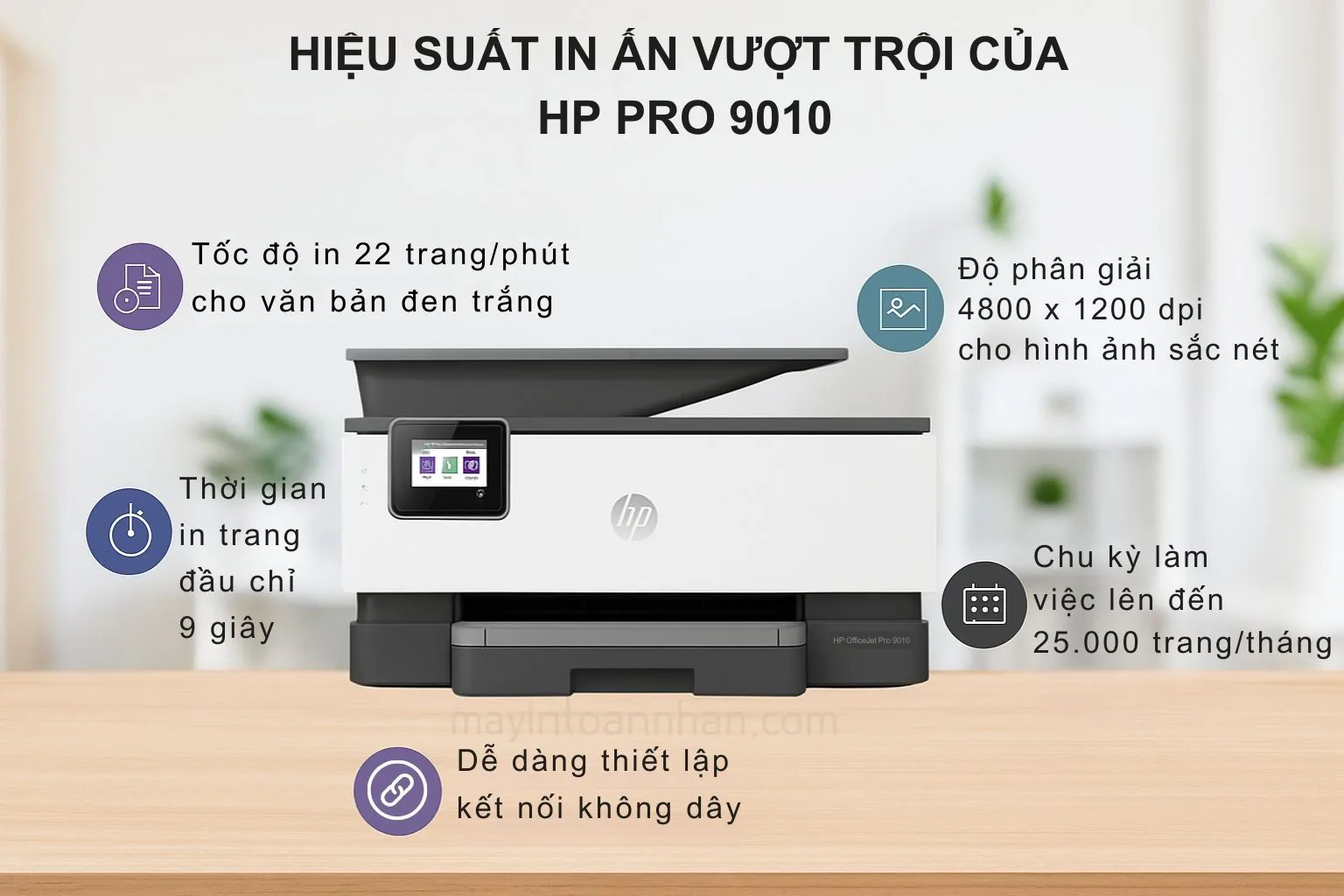 Máy in HP OfficeJet Pro 9010 in tài liệu văn phòng khổ A4 hai mặt