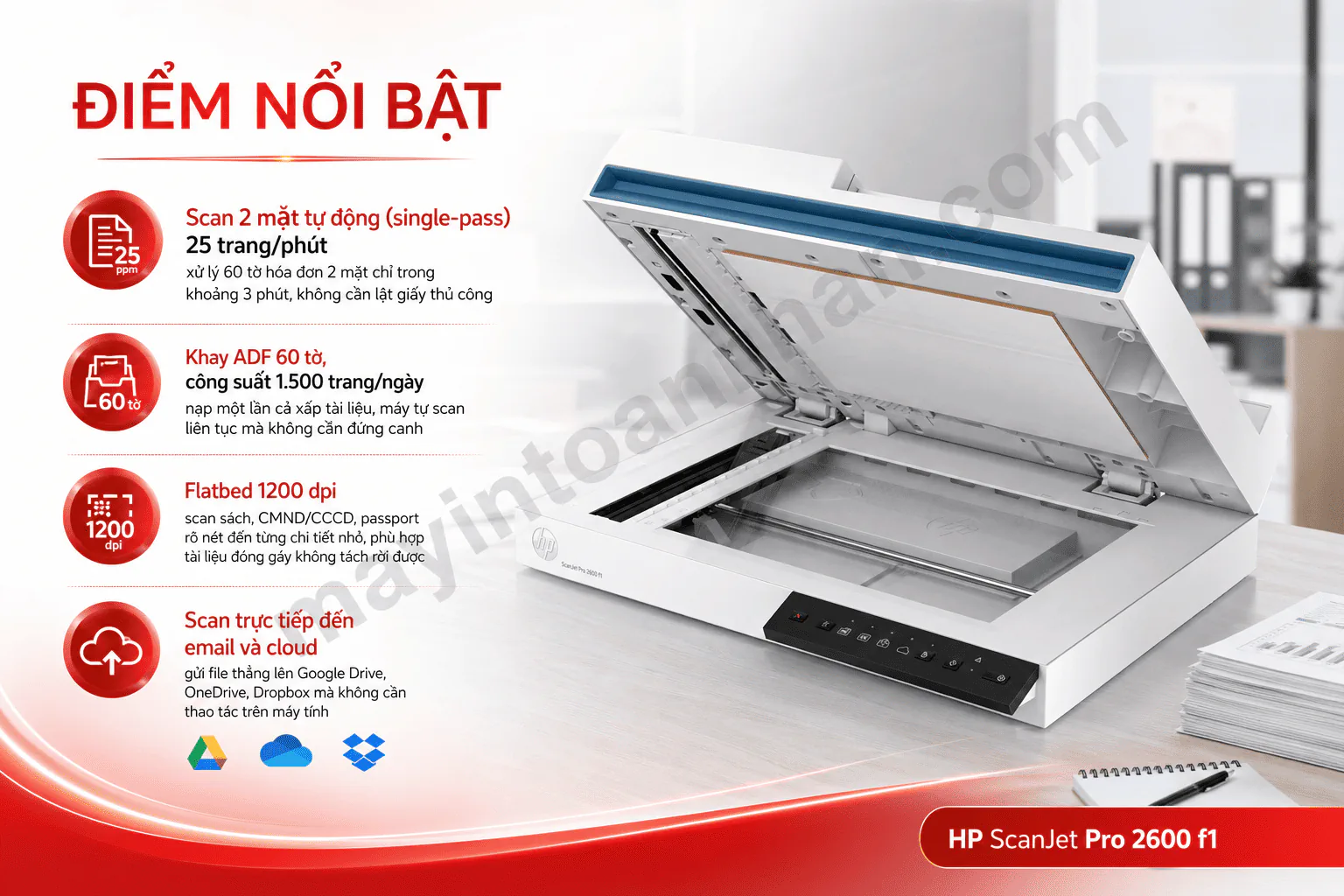 Máy scan HP ScanJet Pro 2600 f1 (20G05A) — ADF 60 tờ, 25 trang/phút