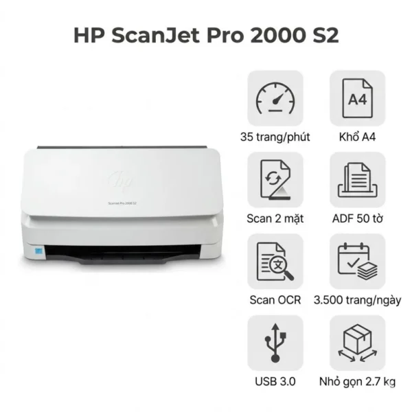 Máy scan HP ScanJet Pro 2000 S2 (6FW06A) – Scan 2 mặt tự động 35 trang/phút