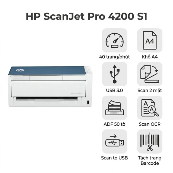 Máy scan HP ScanJet Pro 4200 S1 (8Q4W2A) | Giá tốt tại Toàn Nhân