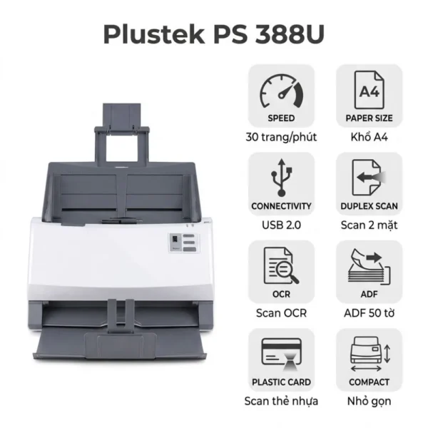 Máy Scan Plustek PS 388U – 30 trang/phút, Duplex, OCR | Toàn Nhân