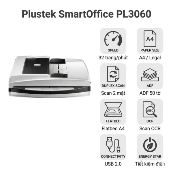 Máy scan Plustek SmartOffice PL3060 – Scan 2 mặt 32 trang/phút | Toàn Nhân