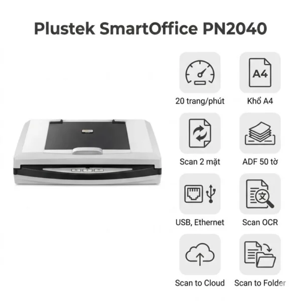 Máy Scan Plustek PN2040 – Scan 2 Mặt, Mạng LAN | Giá Tốt