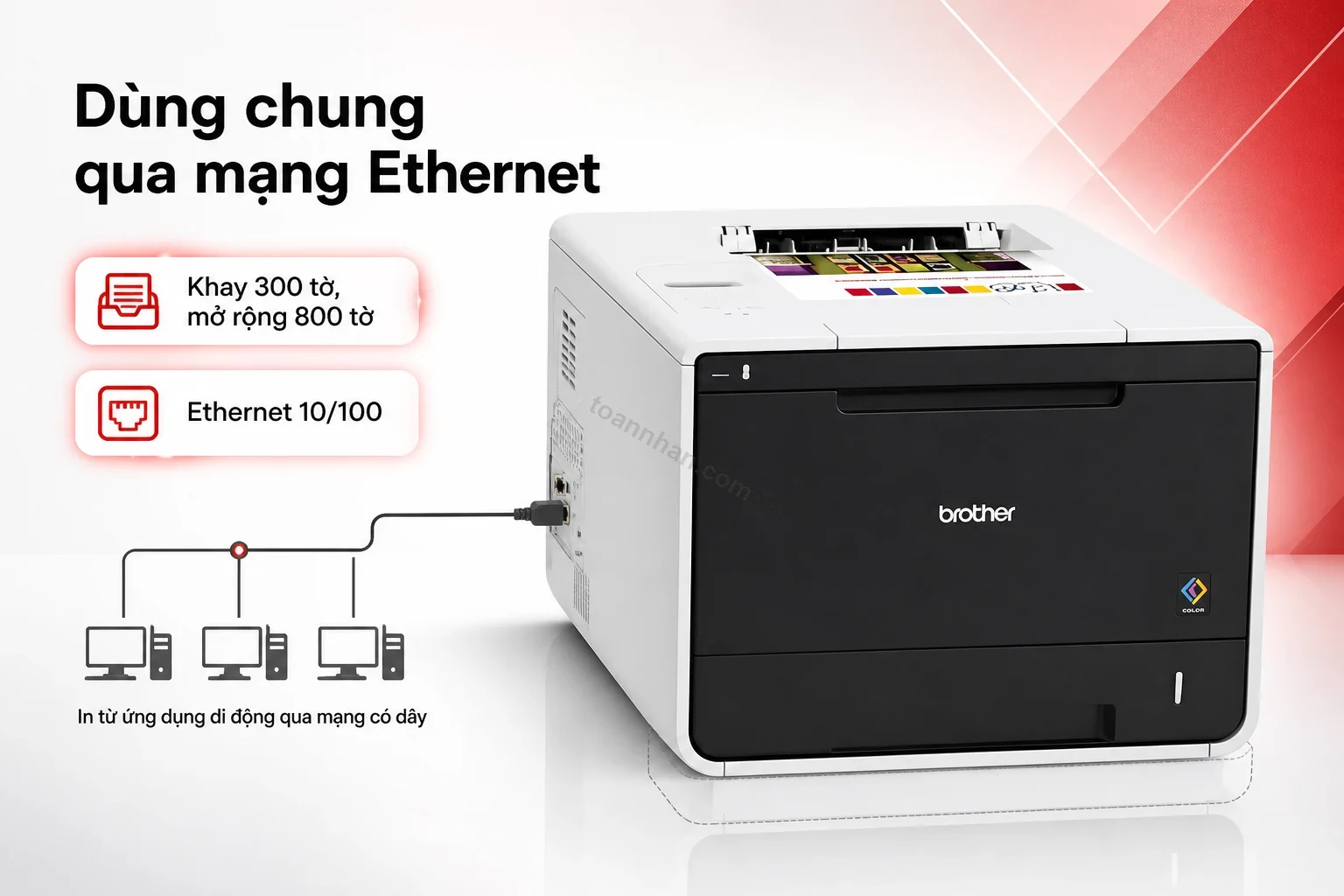 Cổng kết nối Ethernet phía sau máy in Brother HL-L8250CDN dùng chung cho văn phòng