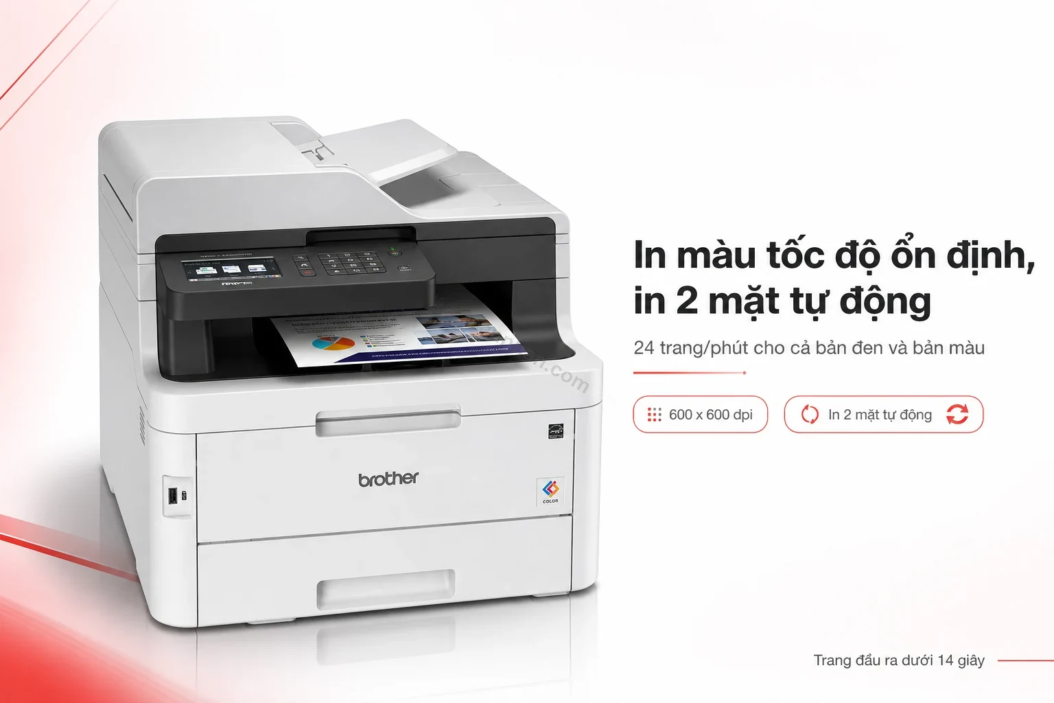 Brother MFC-L3750CDW in màu tốc độ ổn định, bản in 2 mặt tự động nằm trên khay ra giấy