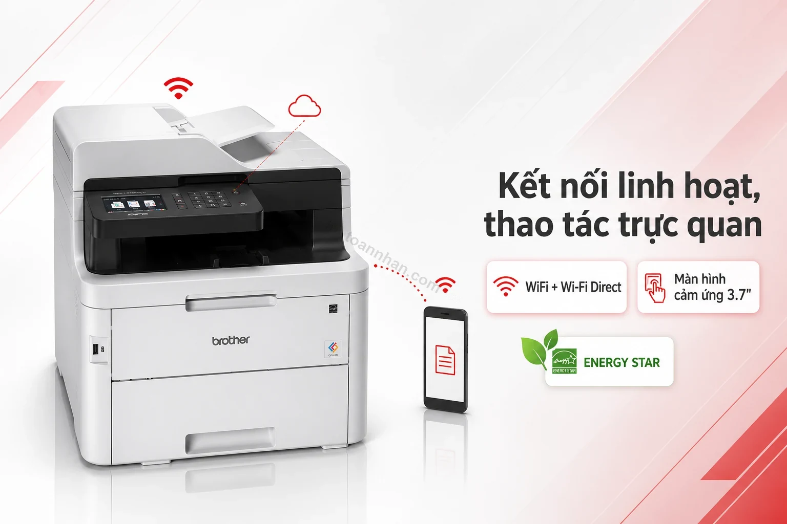 Màn hình cảm ứng màu 3.7 inch trên Brother MFC-L3750CDW kết nối Cloud và WiFi