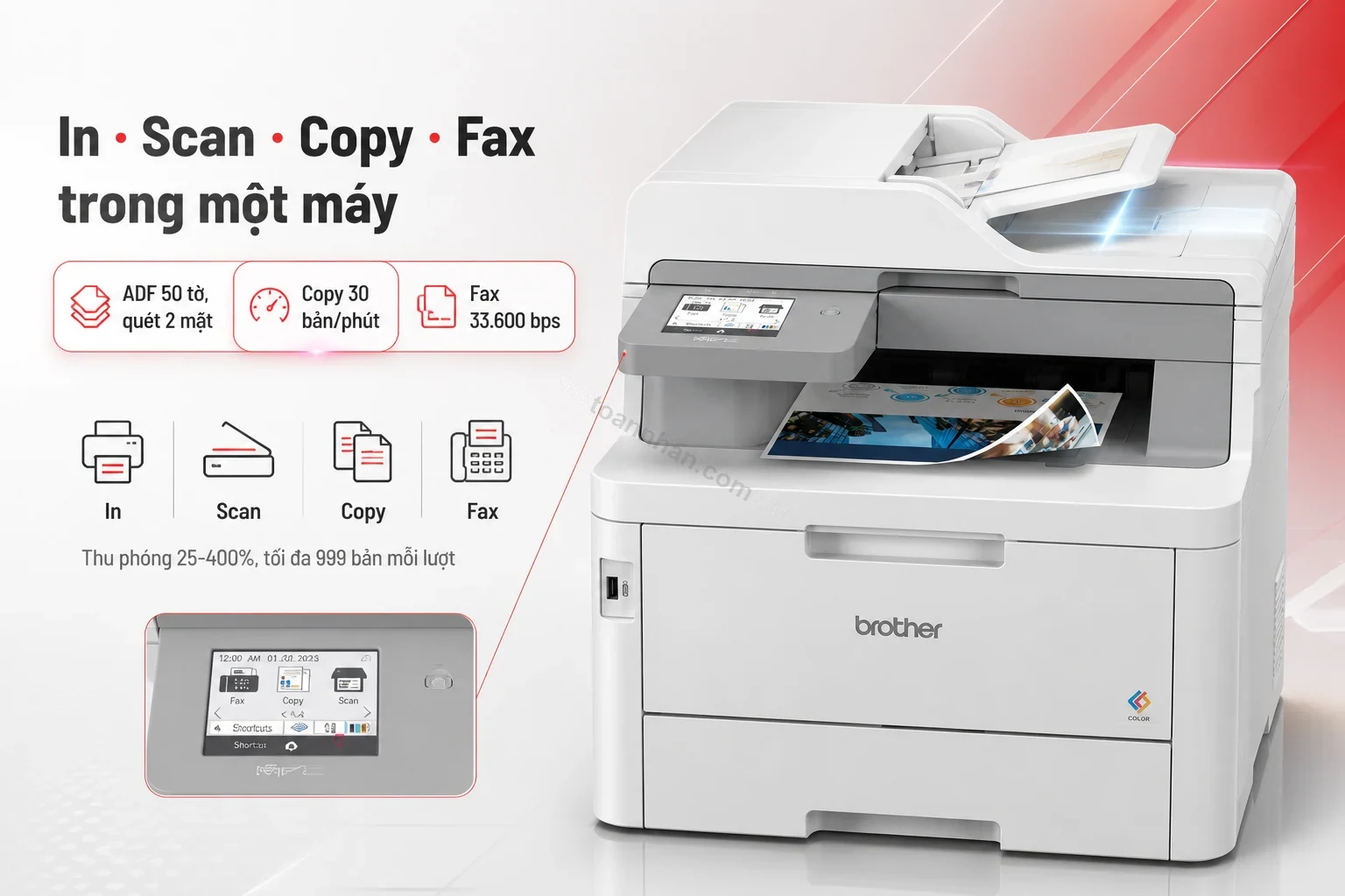 Khay ADF và màn hình cảm ứng của Brother MFC-L8340CDW dùng cho scan, copy và fax