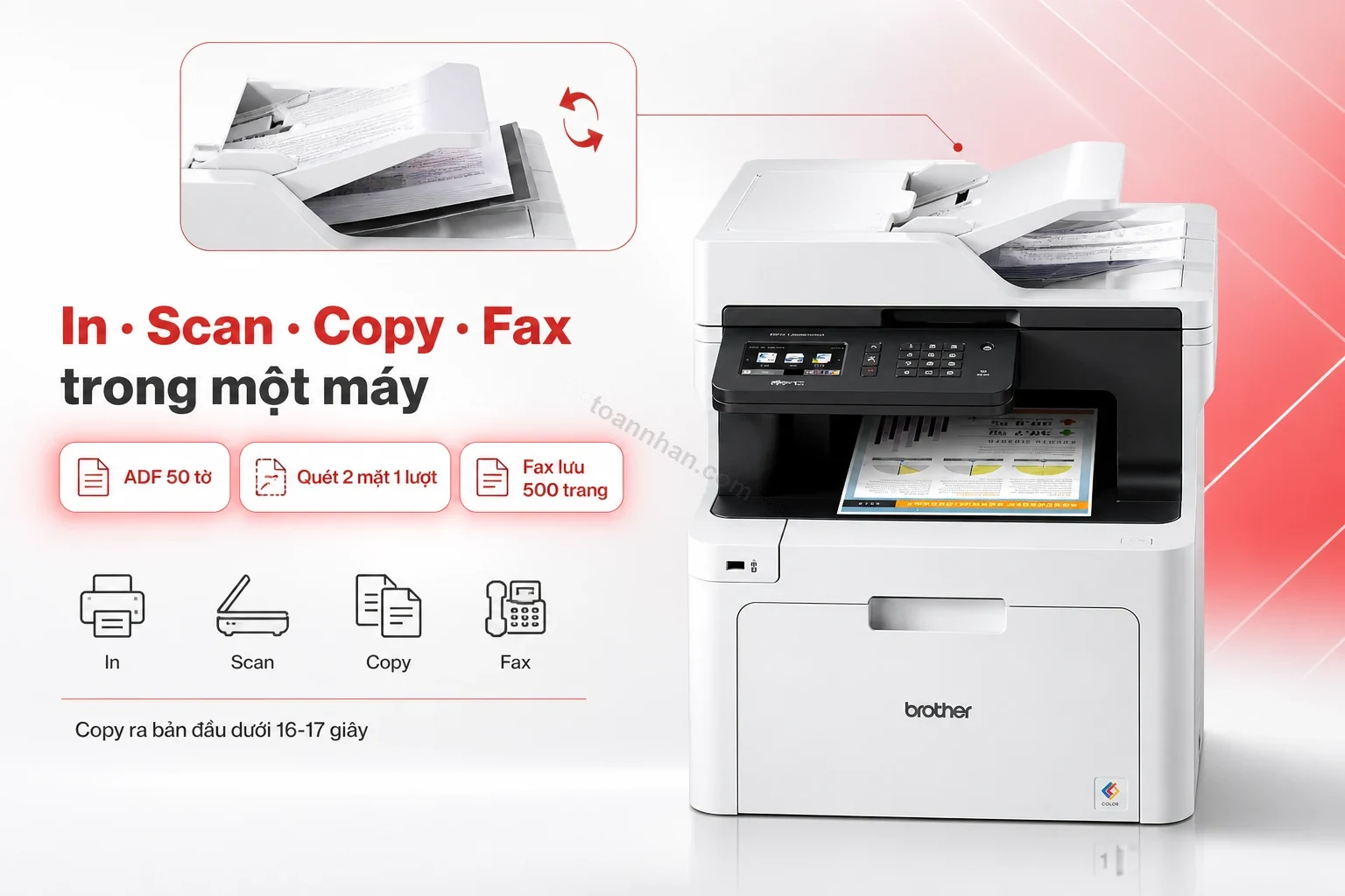 Khay ADF 50 tờ trên Brother MFC-L8690CDW đang quét tài liệu 2 mặt một lượt