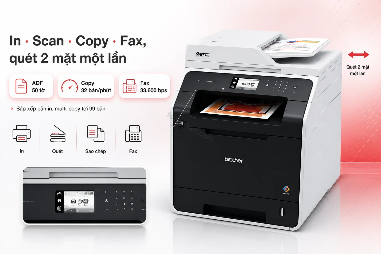 Khay ADF quét 2 mặt một lần và màn hình cảm ứng của Brother MFC-L8850CDW
