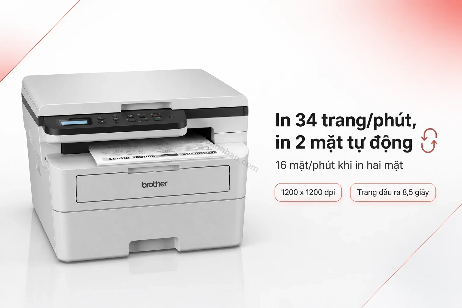Máy in Brother DCP-B7620DW đang in tài liệu 2 mặt tự động