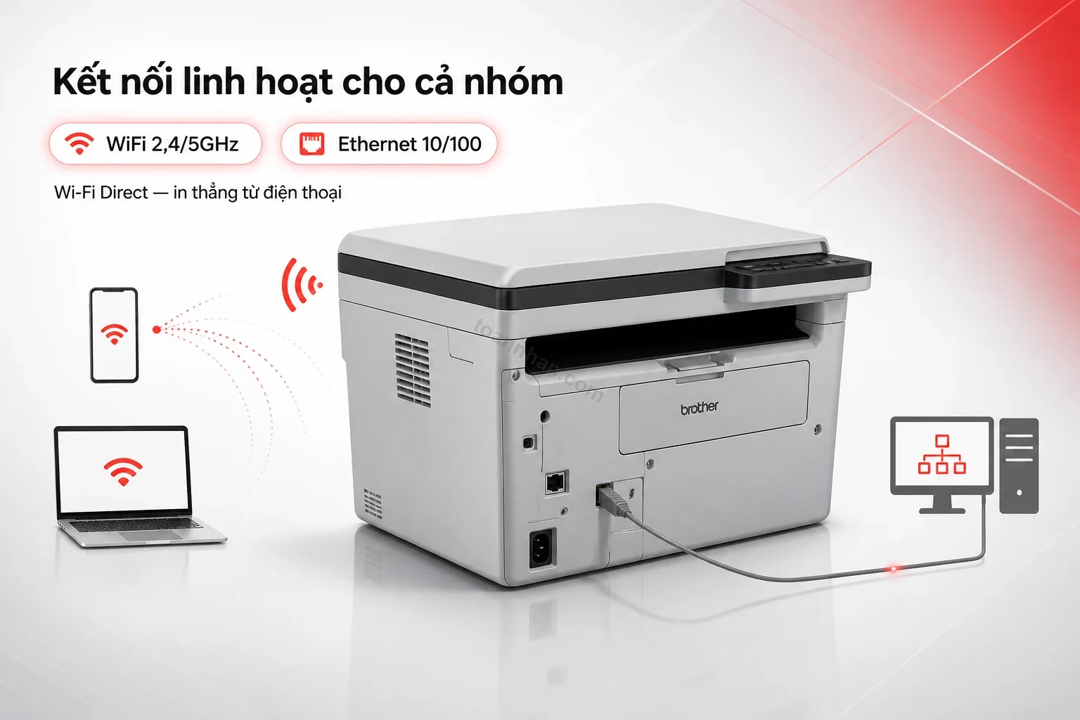 Kết nối WiFi băng tần kép và Ethernet trên máy in Brother DCP-B7620DW