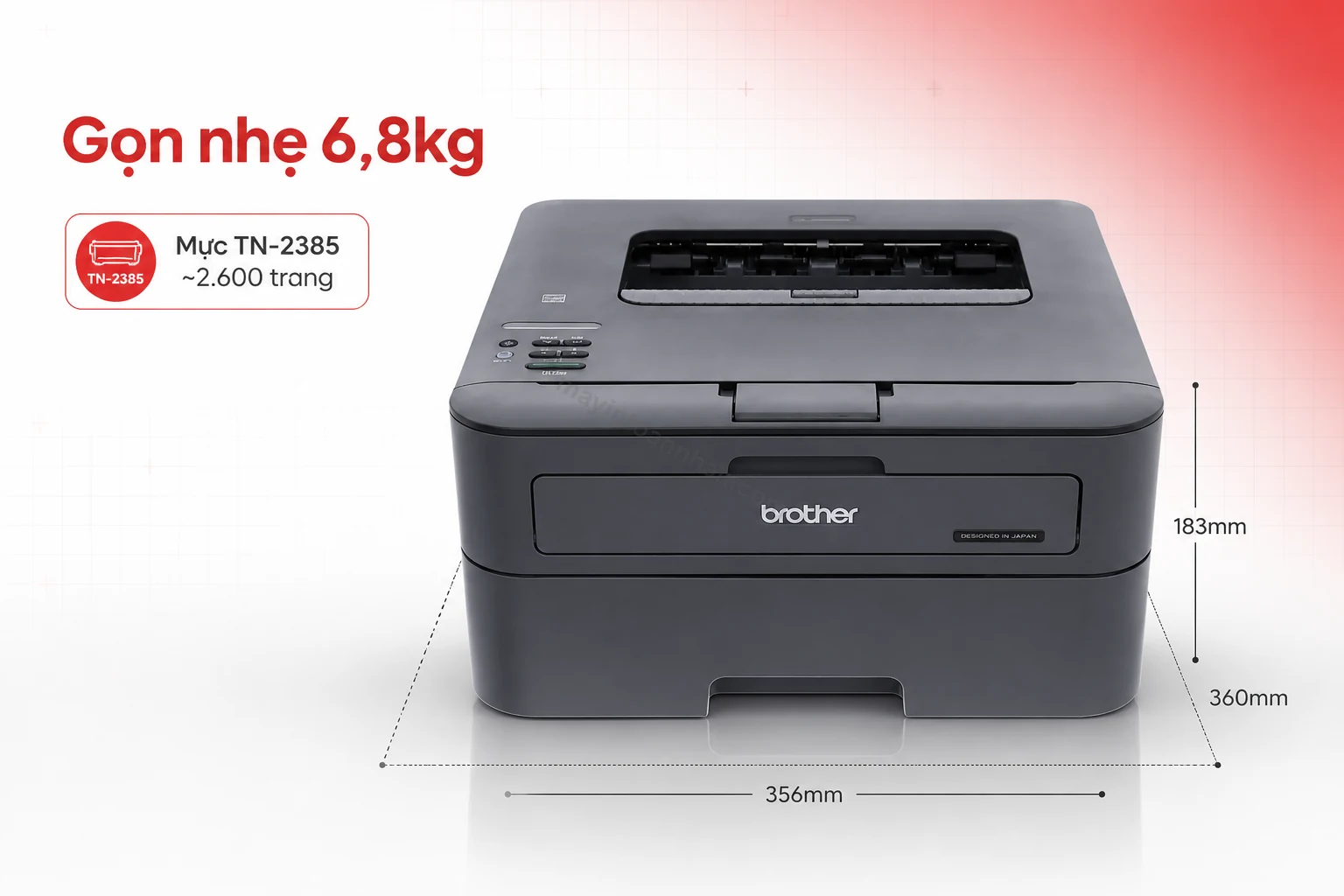 Brother HL-L2366DW thiết kế gọn nhẹ 6.8kg