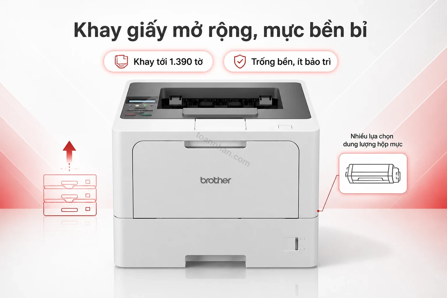 Khay giấy mở rộng và hộp mực dung lượng cao của máy in Brother HL-L5210DN