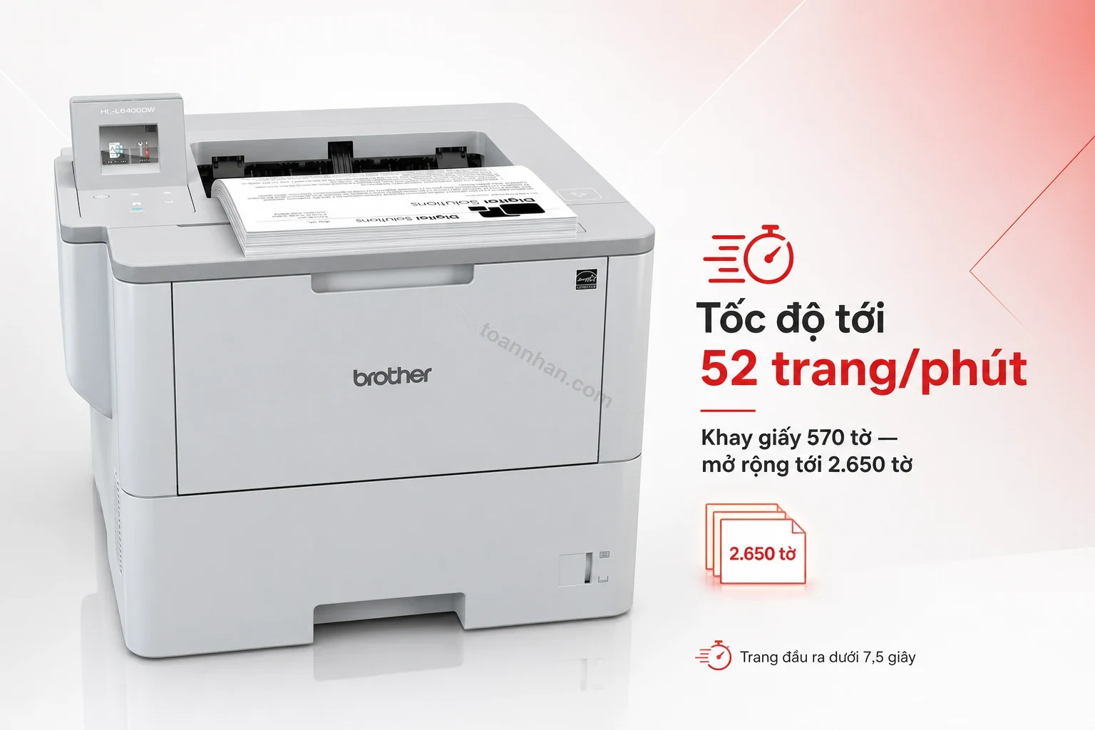 Máy in Brother HL-L6400DW tốc độ 52 trang/phút, khay giấy mở rộng tới 2.650 tờ