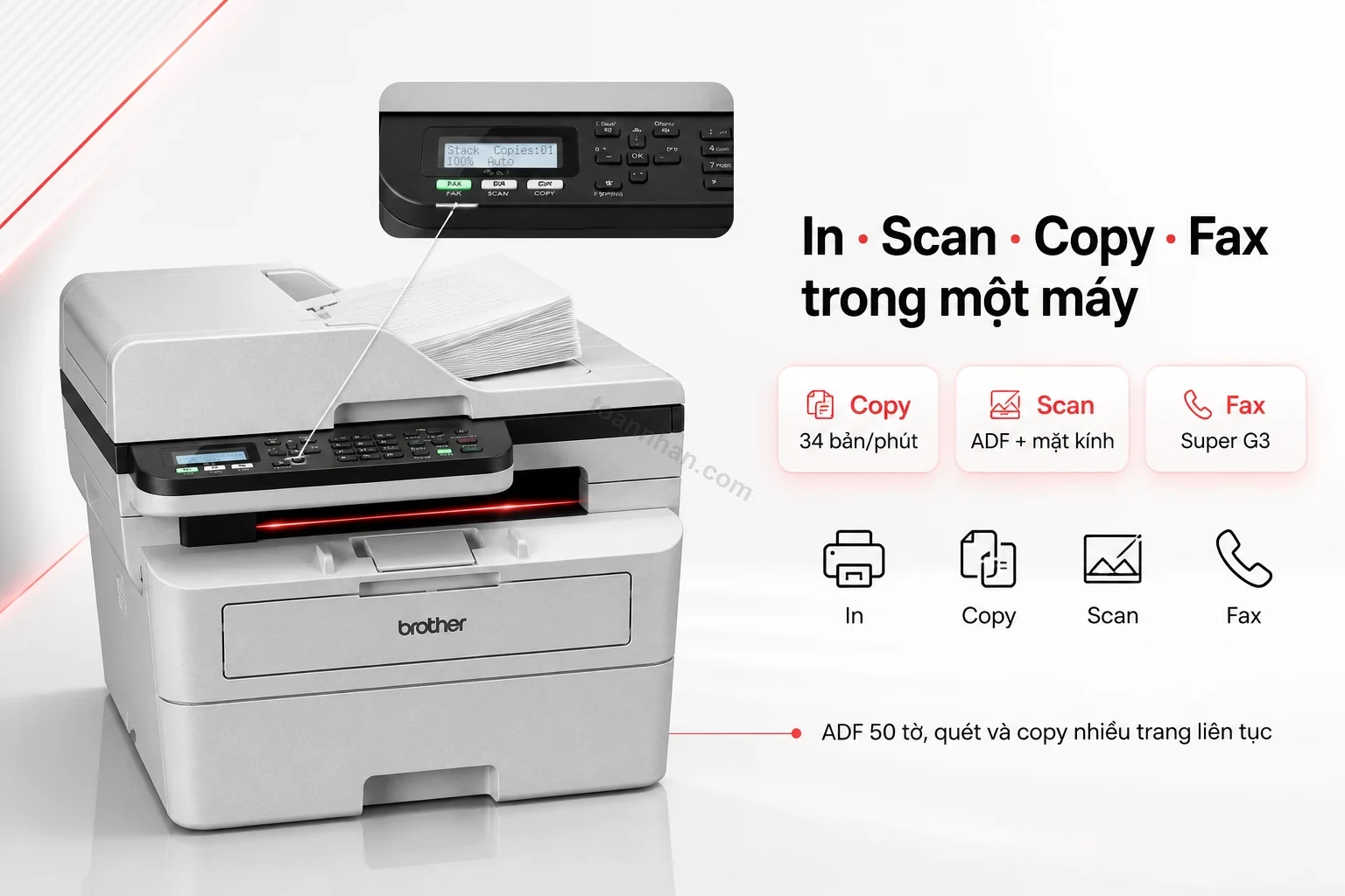 Máy in Brother MFC-B7810DW gộp in, scan, copy, fax trong một thân máy