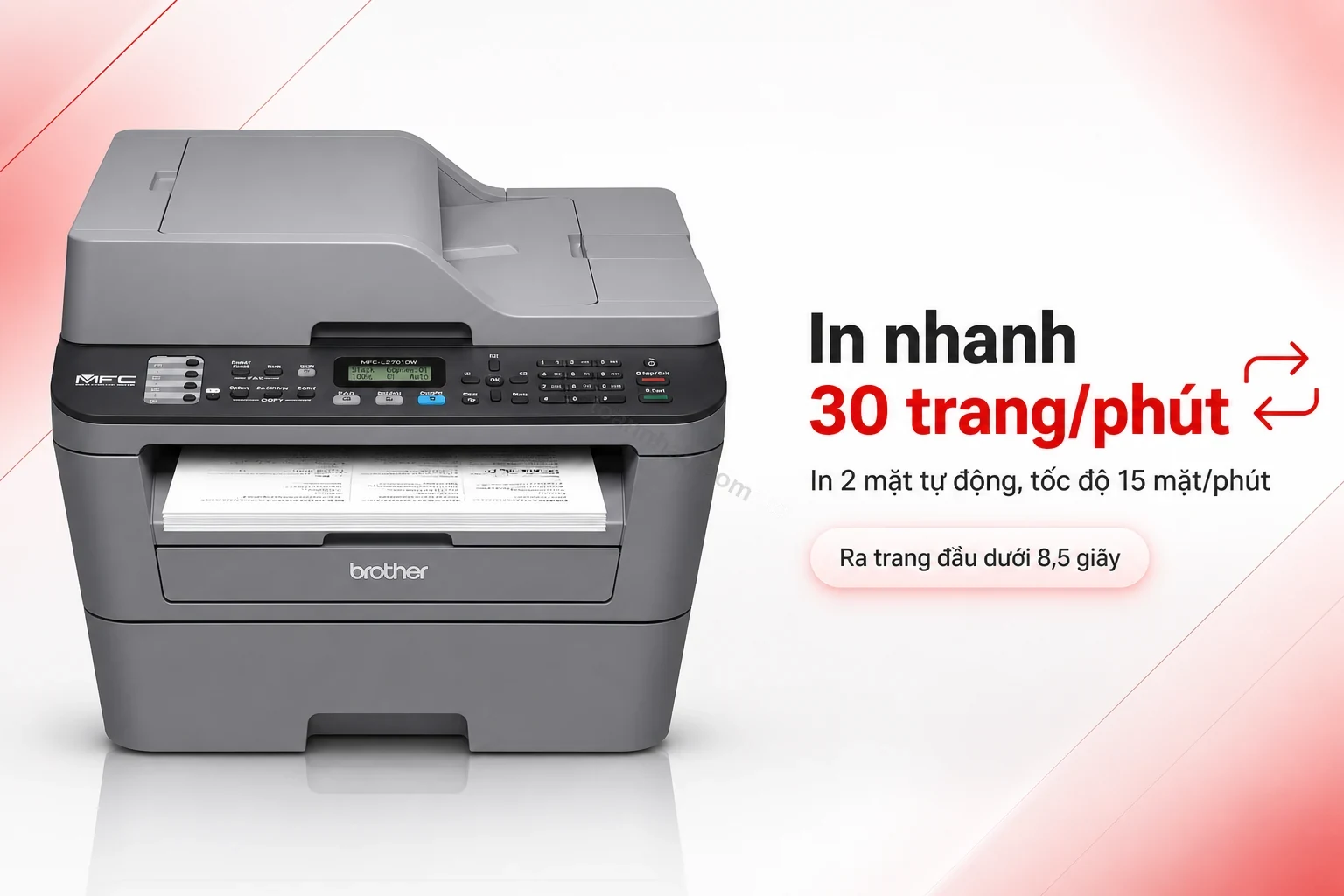 Máy in Brother MFC-L2701DW đang in tài liệu 2 mặt tự động