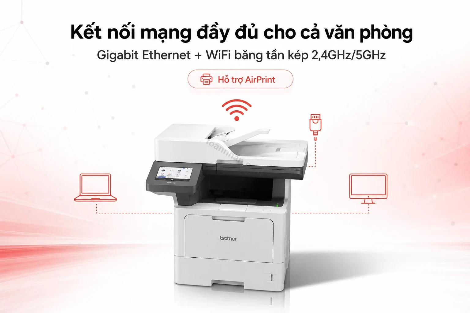 Brother MFC-L5915DW kết nối WiFi và Ethernet trong văn phòng nhiều máy tính