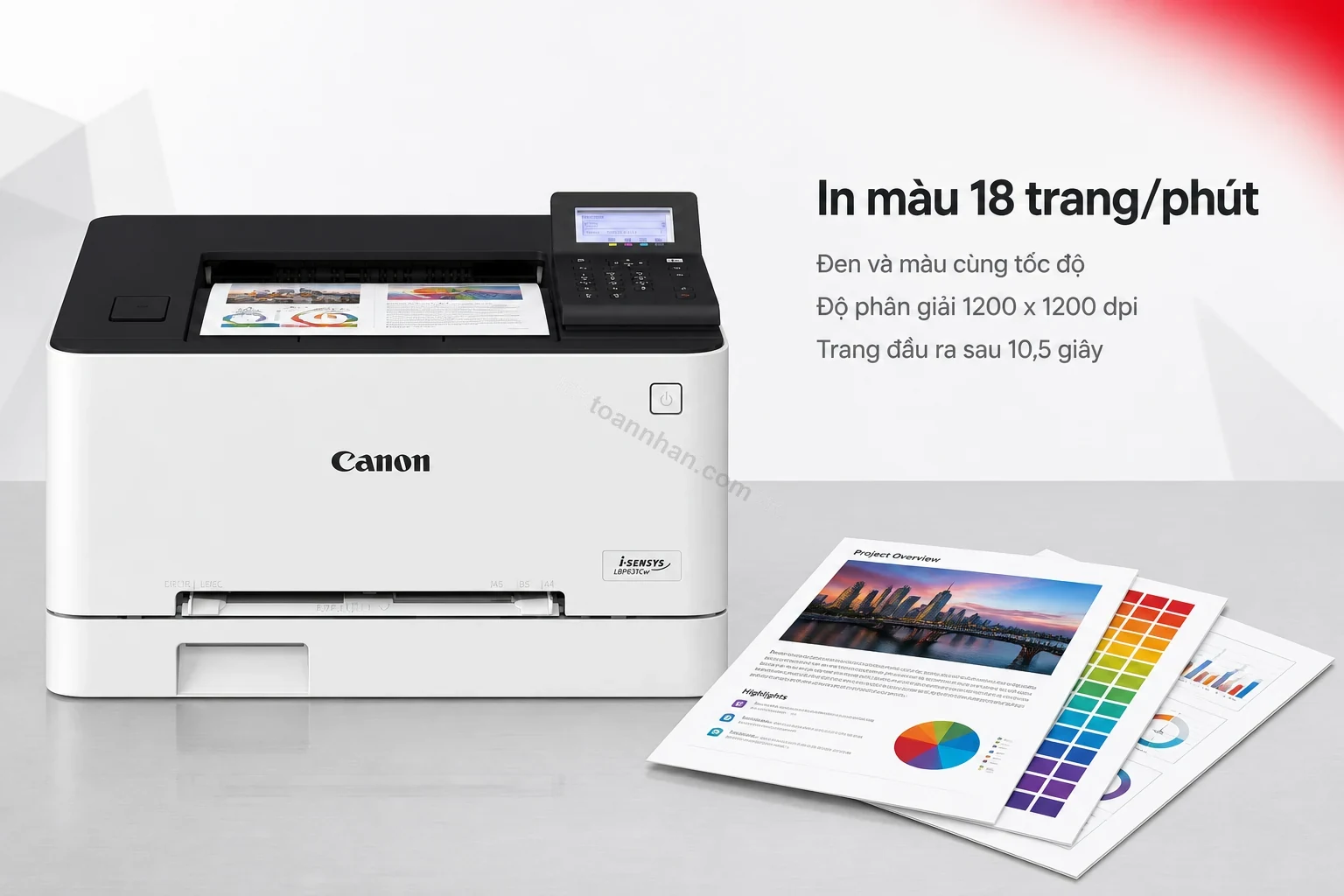 Bản in màu thực tế từ Canon i-SENSYS LBP631Cw, cận cảnh độ sắc nét chữ và hình