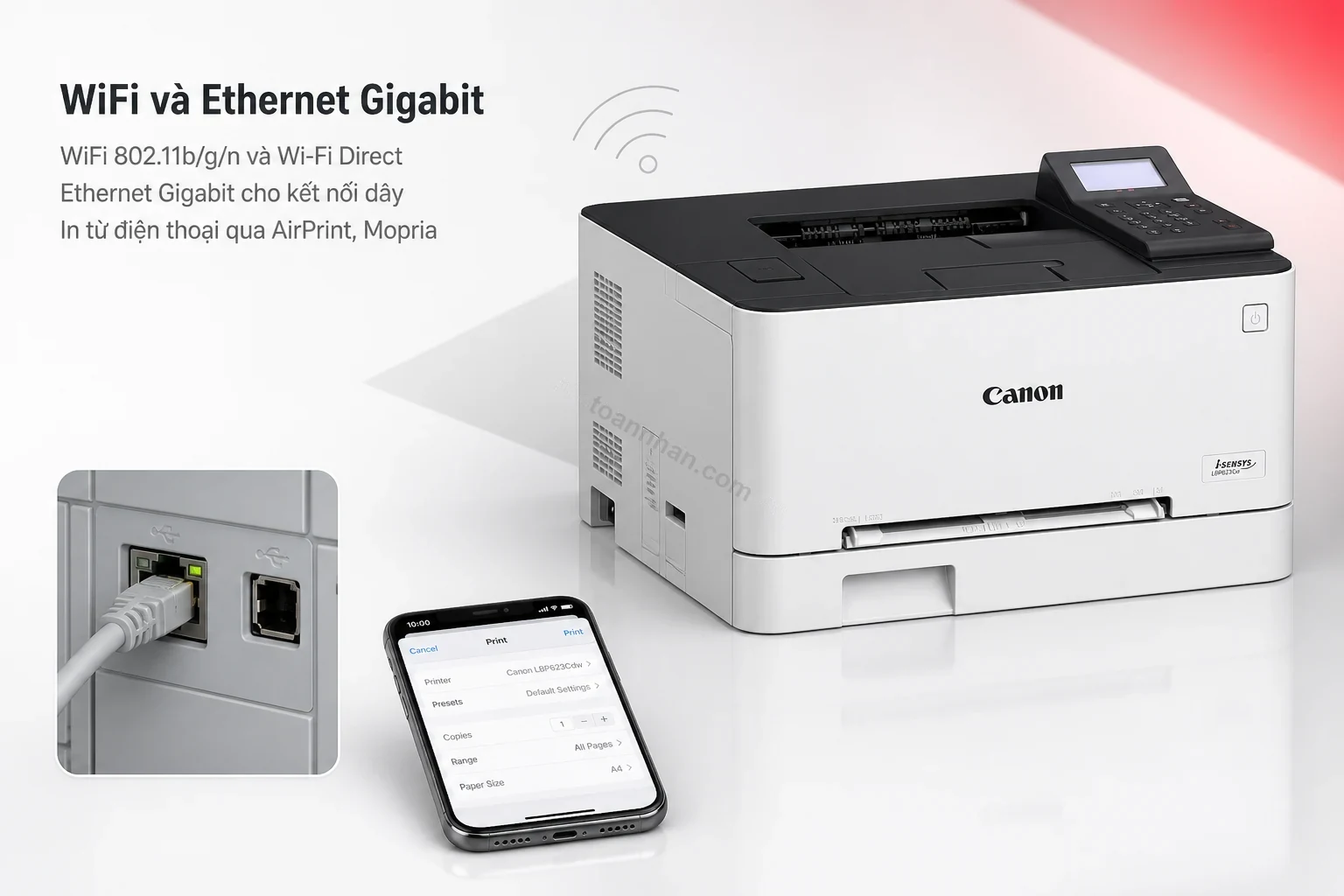 Cổng kết nối WiFi và Ethernet của máy in Canon i-SENSYS LBP631Cw