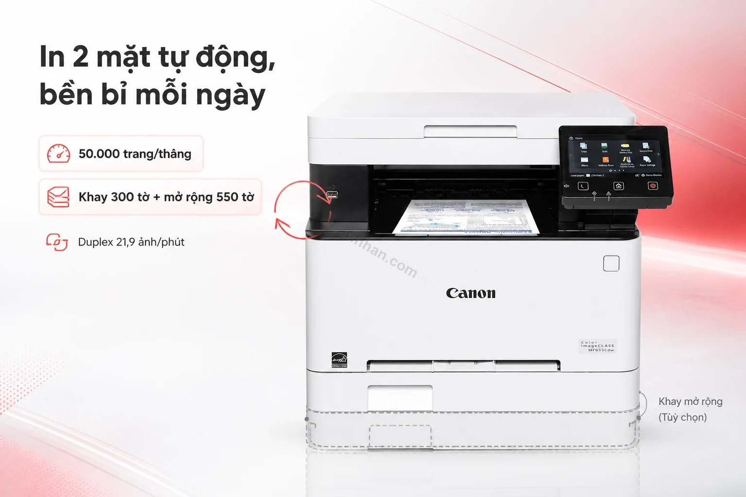 Khay giấy tiêu chuẩn và bộ phận in 2 mặt tự động của Canon LBP653Cdw