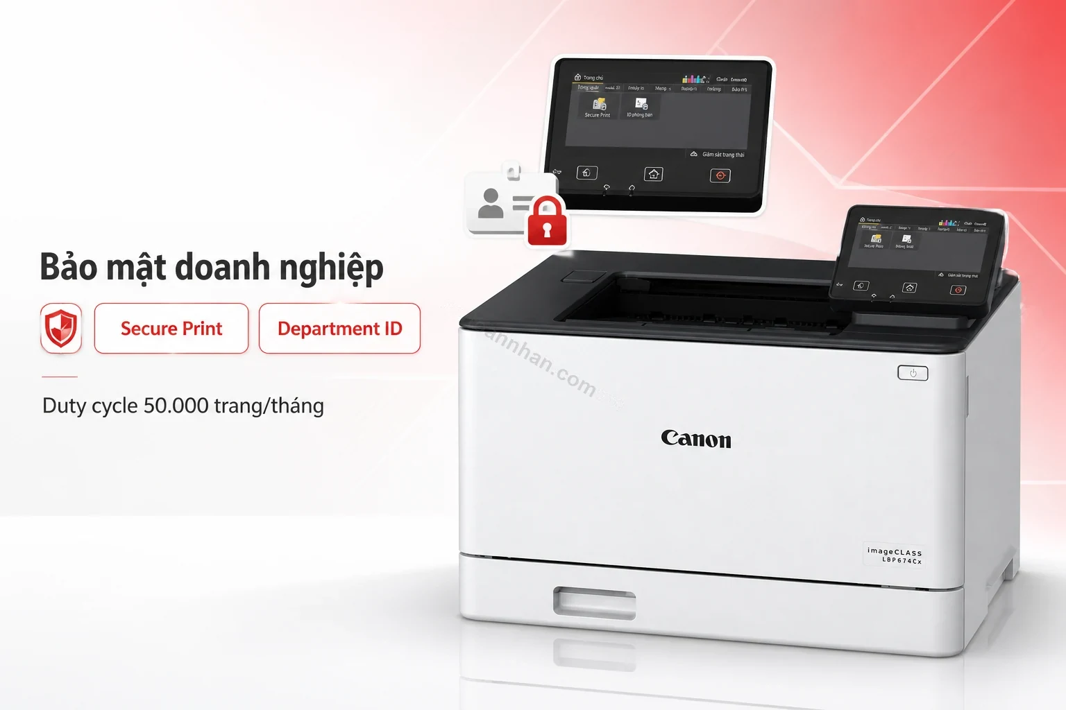 Màn hình cảm ứng quản lý Department ID trên Canon LBP674Cx