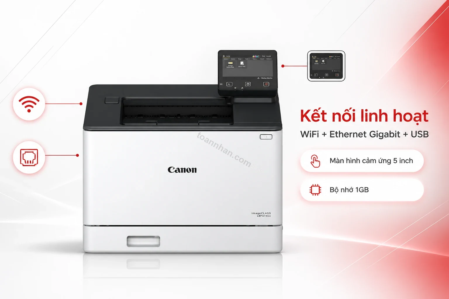 Kết nối WiFi và Ethernet linh hoạt trên Canon LBP674Cx
