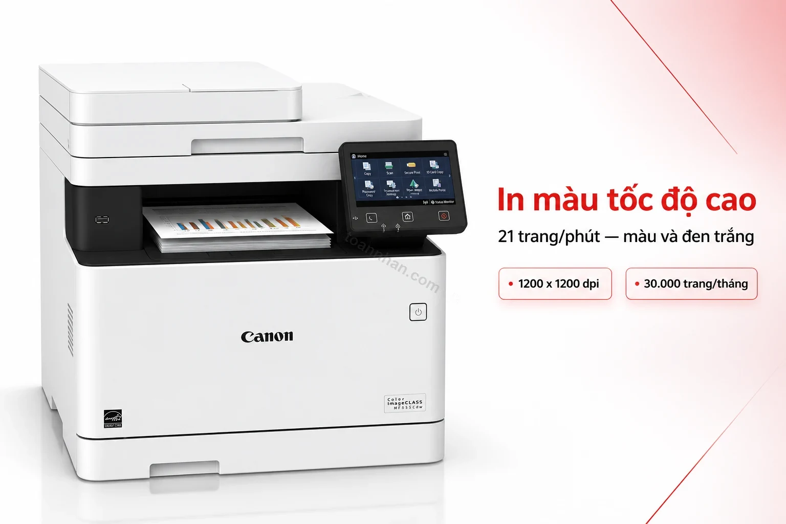 Máy in Canon i-SENSYS MF655Cdw đang in tài liệu màu tốc độ cao