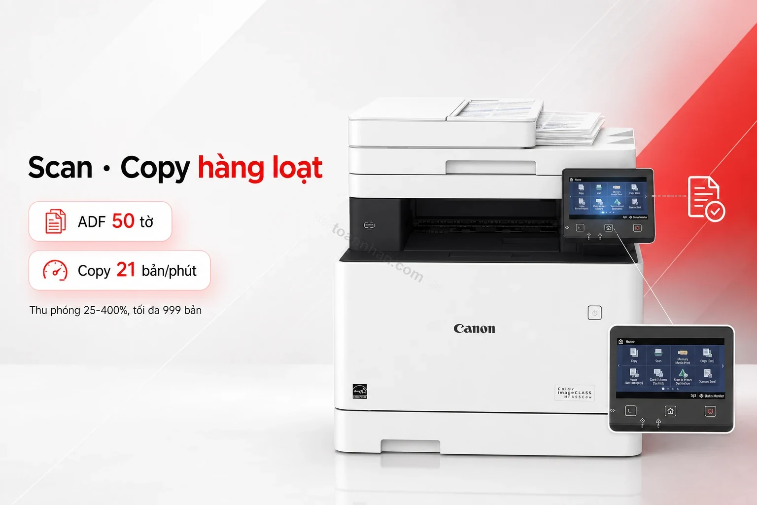 Khay ADF 50 tờ và màn hình cảm ứng của máy in Canon i-SENSYS MF655Cdw