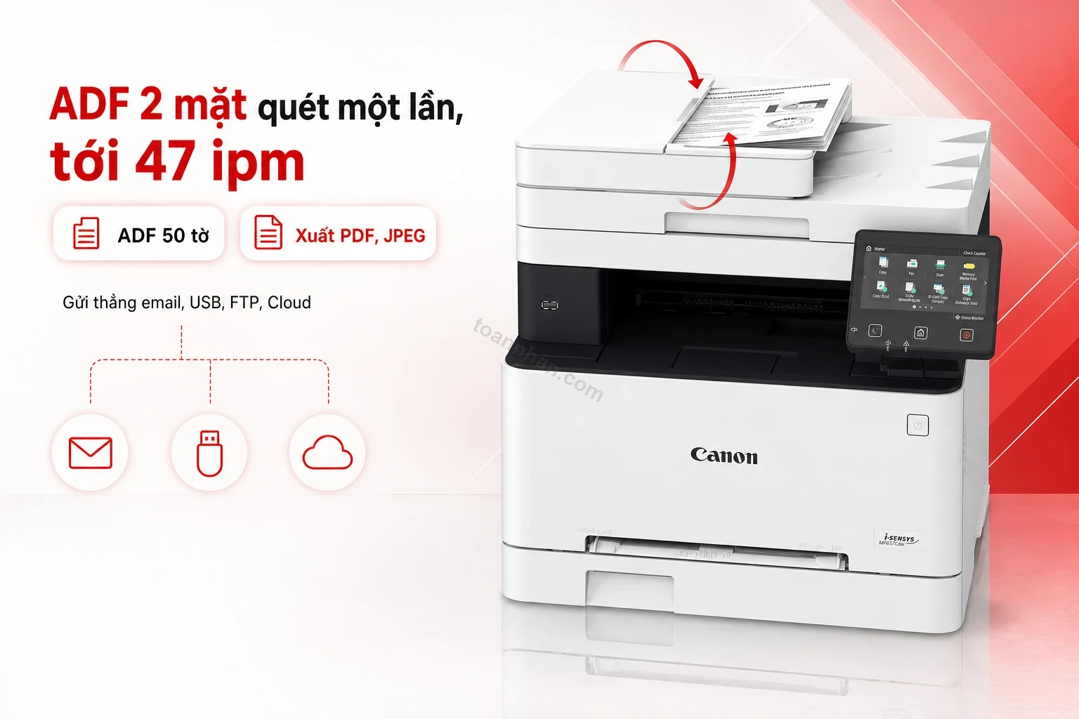 Khay ADF 50 tờ quét tài liệu 2 mặt một lần trên Canon MF657Cdw