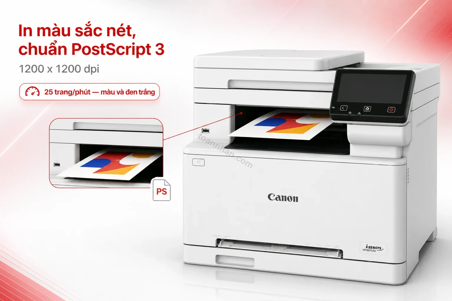 Mẫu in màu PostScript 3 từ Canon MF667Cdw, giữ nguyên bố cục và màu file thiết kế