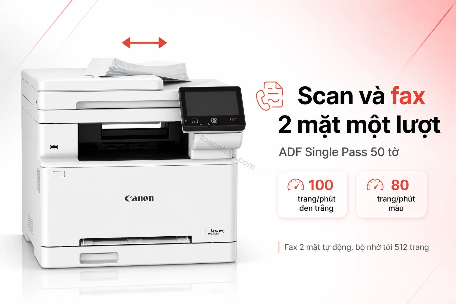 ADF Single Pass 50 tờ trên Canon MF667Cdw, quét 2 mặt tài liệu trong một lượt