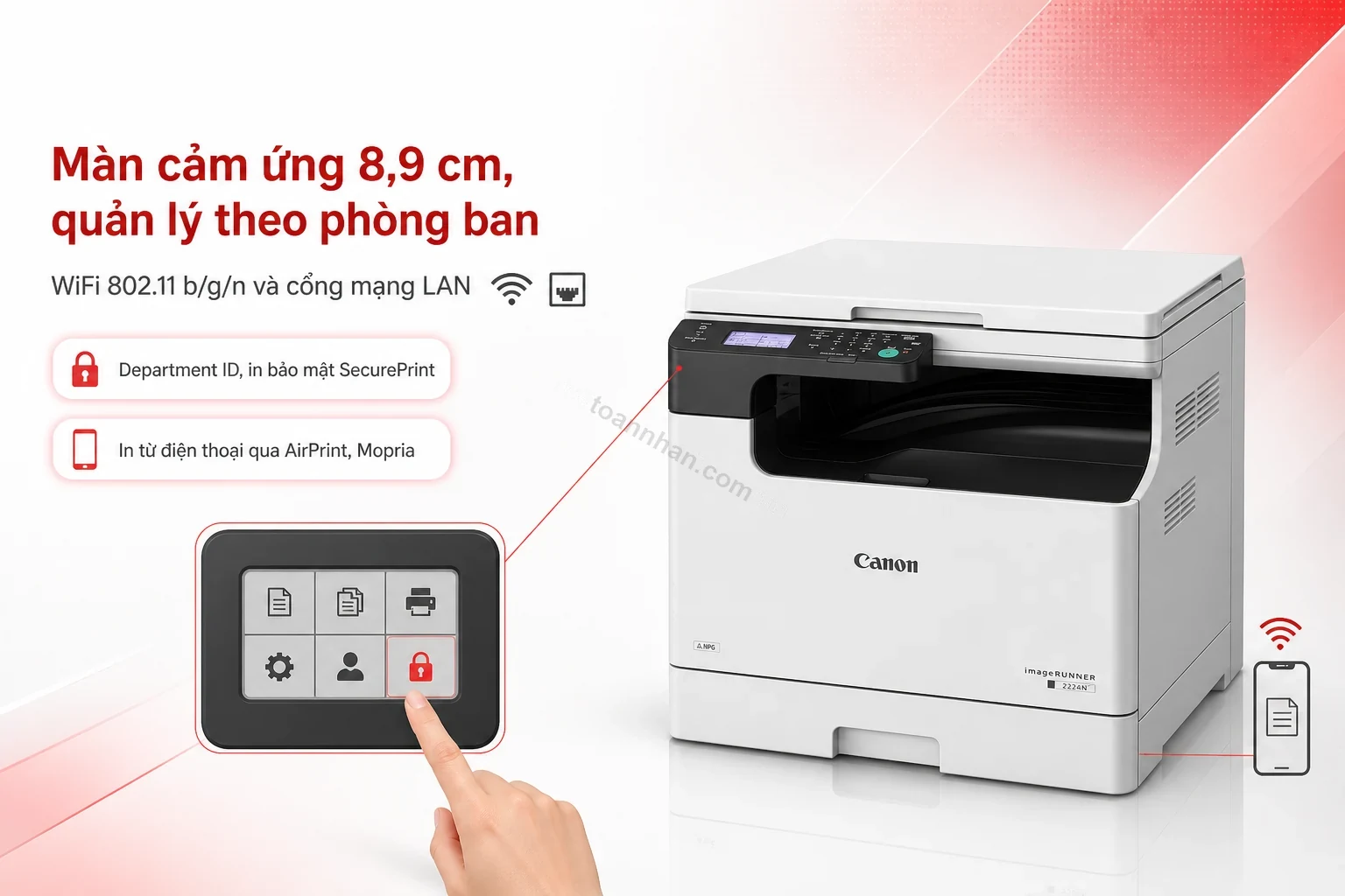 Màn hình cảm ứng 3,5 inch của Canon iR 2224N