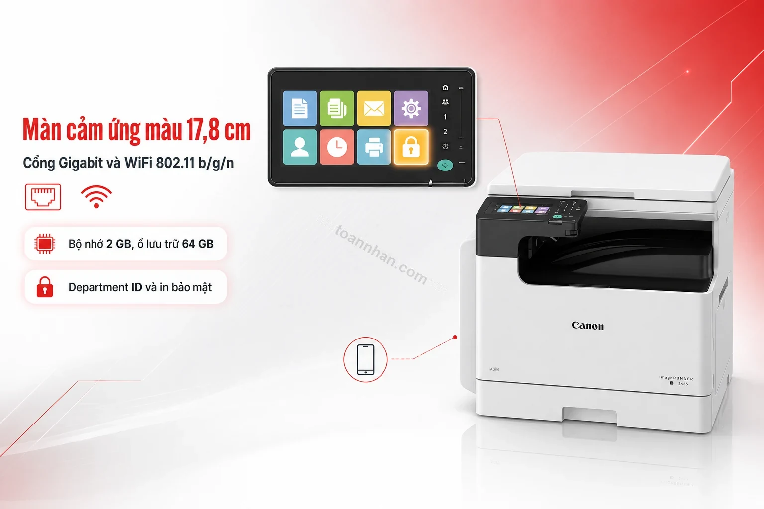 Màn hình cảm ứng màu 7 inch của Canon iR 2425