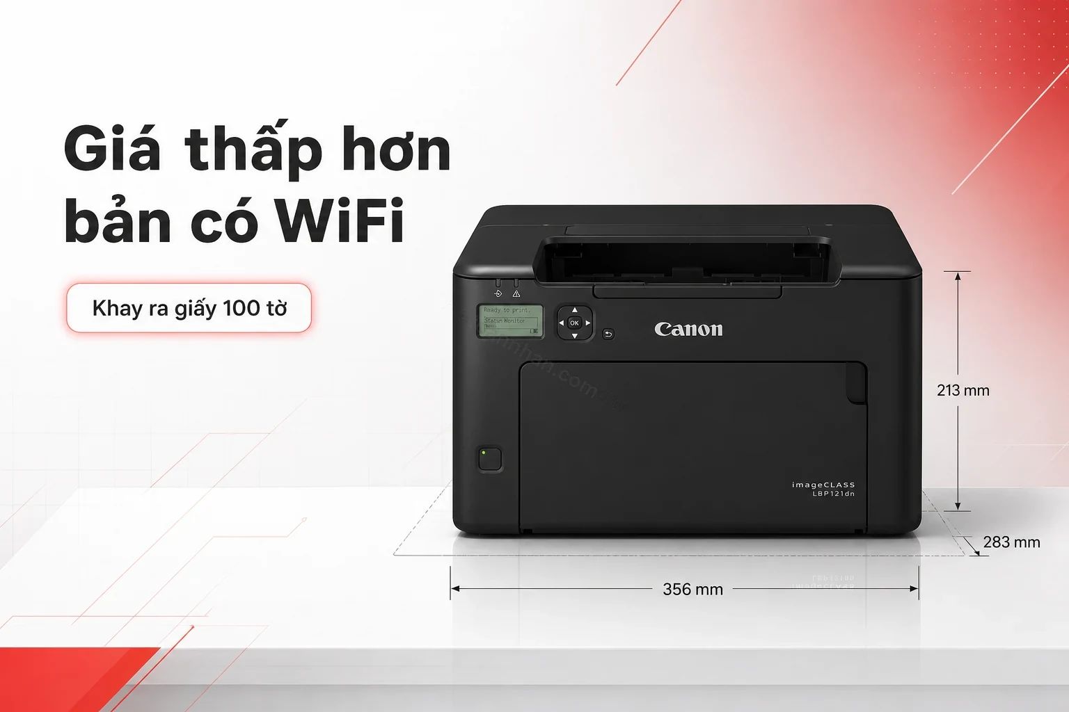 Máy in Canon imageCLASS LBP121DN đặt trên bàn làm việc văn phòng