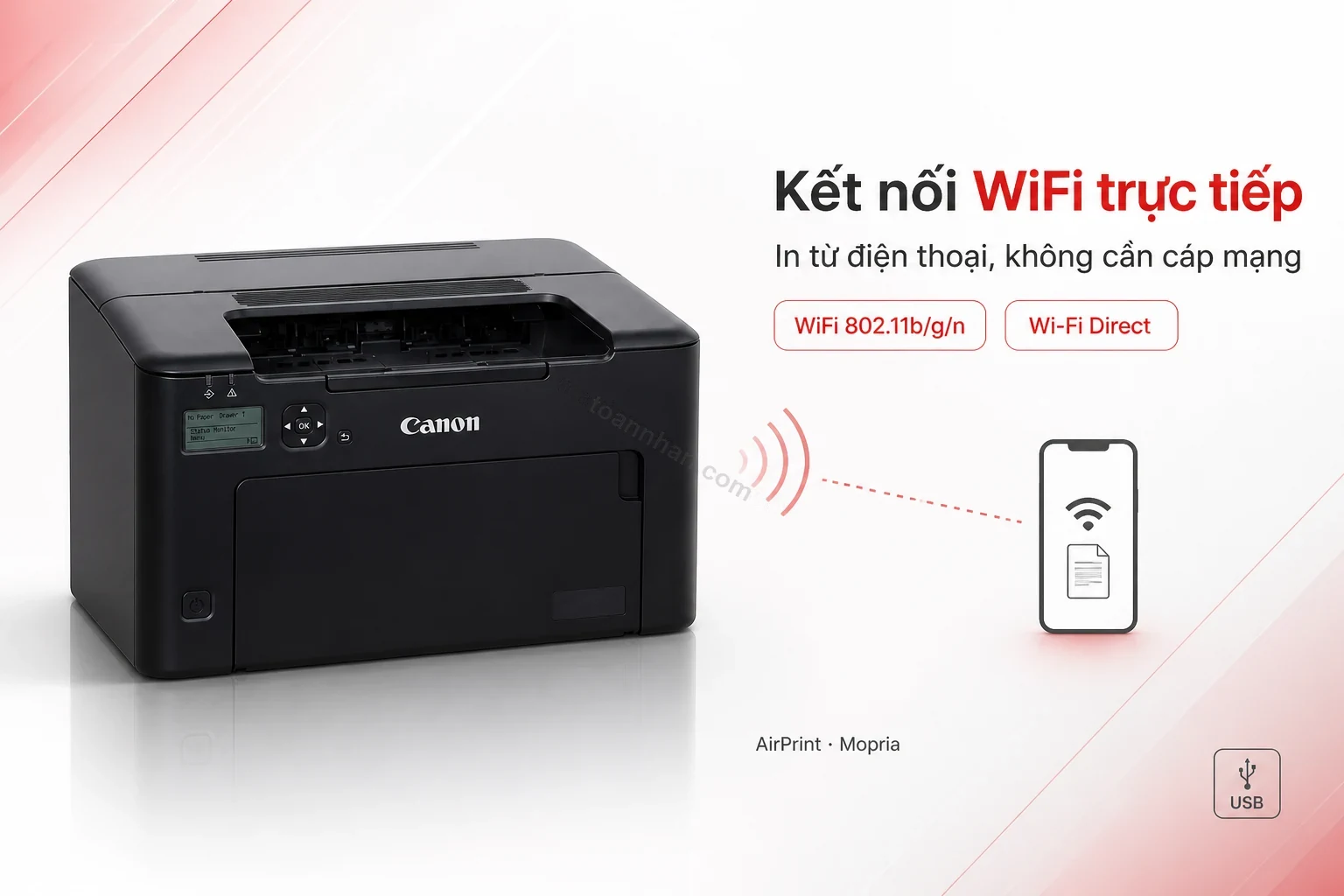 Biểu tượng kết nối WiFi phía sau máy in Canon imageCLASS LBP122DW