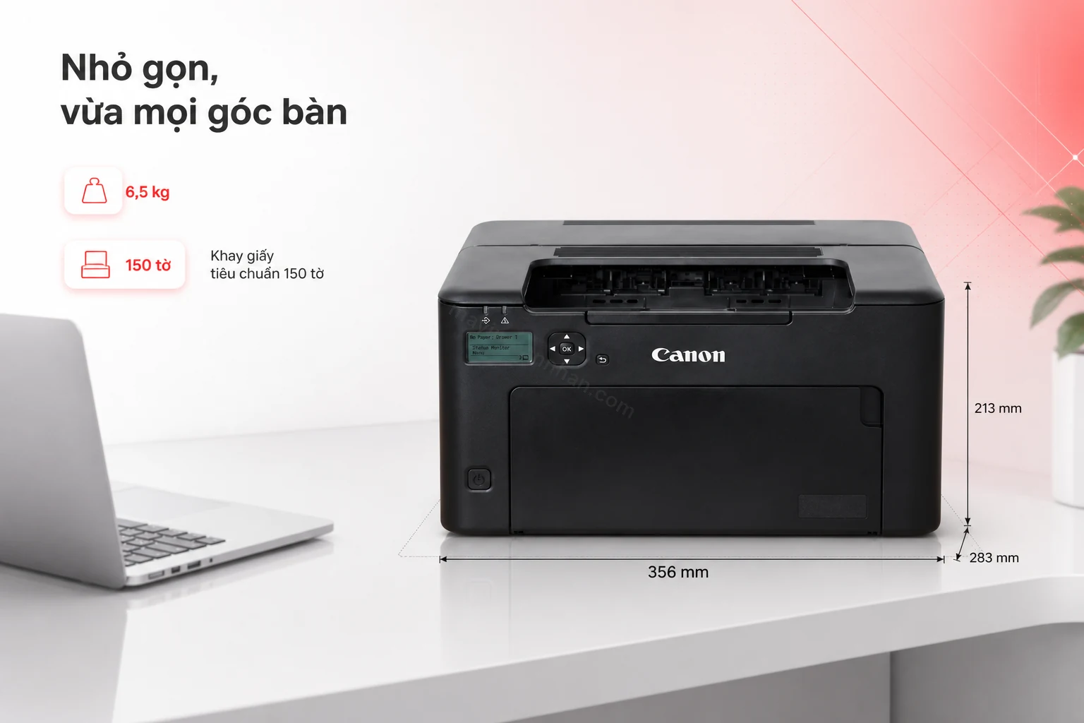 Máy in Canon imageCLASS LBP122DW đặt gọn trên bàn làm việc nhỏ