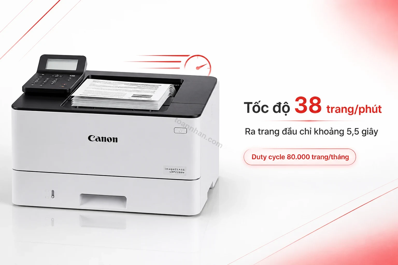 Máy in Canon imageCLASS LBP226dw đang in tài liệu văn phòng tốc độ cao