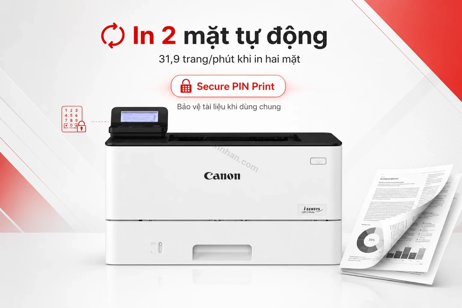 Khay giấy và bảng điều khiển in 2 mặt tự động của máy in Canon LBP236dw