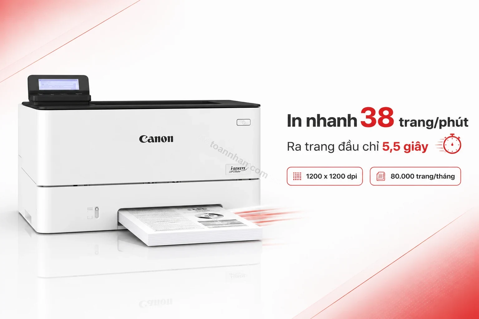 Máy in Canon i-SENSYS LBP236dw đang in tài liệu văn phòng tốc độ cao