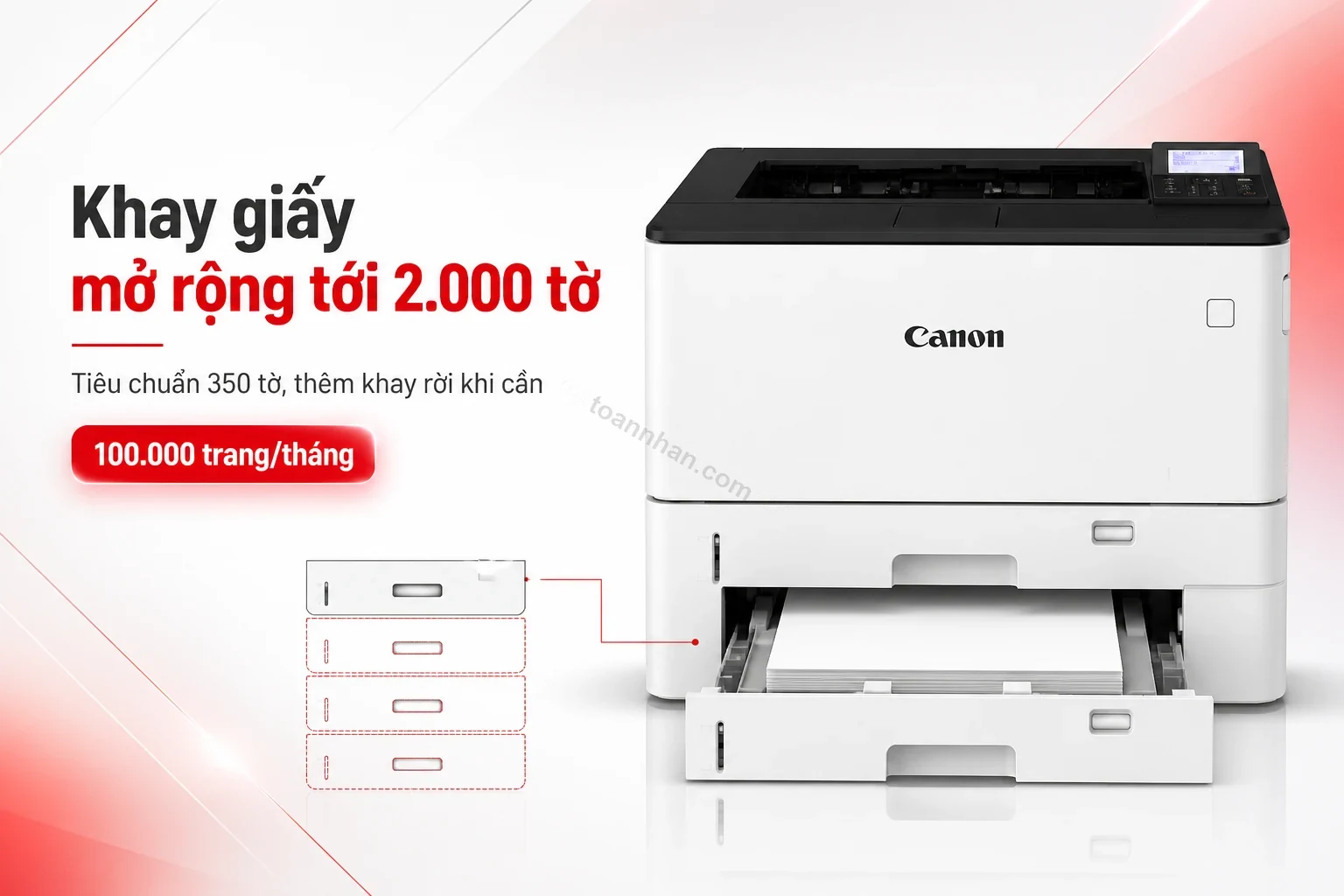 Khay giấy mở rộng của Canon imageCLASS LBP456w chứa tới 2.000 tờ