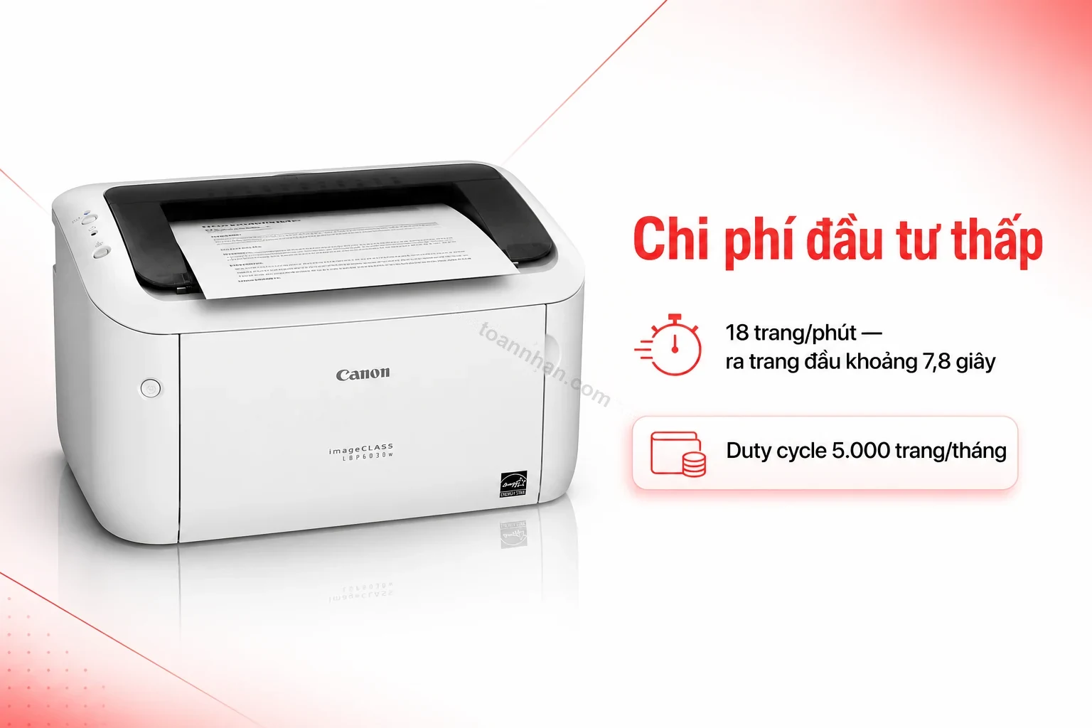 Máy in Canon imageCLASS LBP6030W đang in tài liệu văn phòng