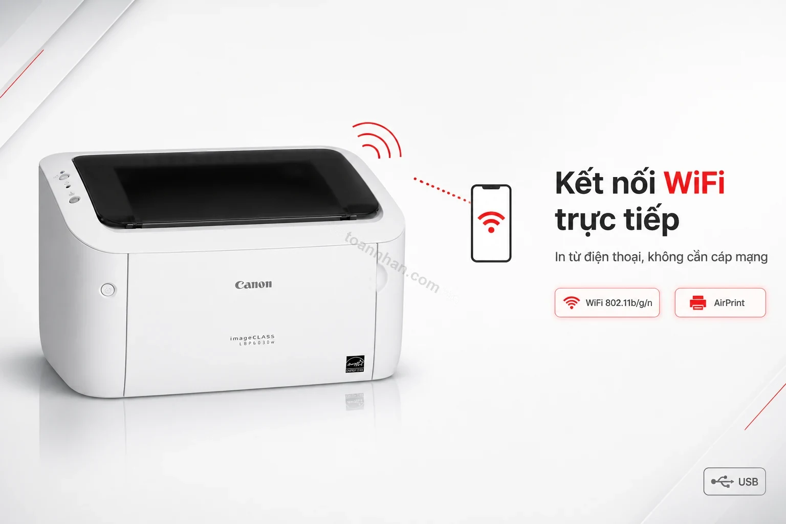 Biểu tượng kết nối WiFi phía sau máy in Canon imageCLASS LBP6030W