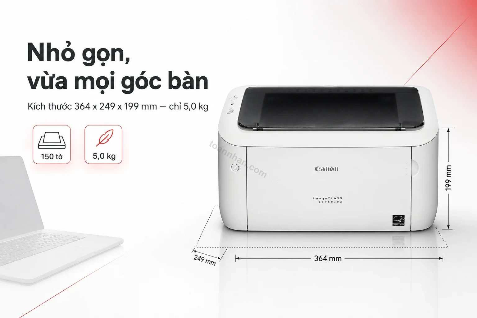 Máy in Canon imageCLASS LBP6030W đặt gọn trên bàn làm việc nhỏ
