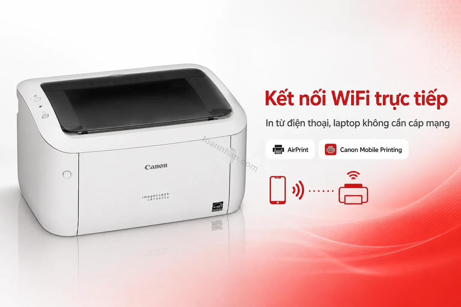 Canon imageCLASS LBP6033w in không dây qua WiFi từ điện thoại