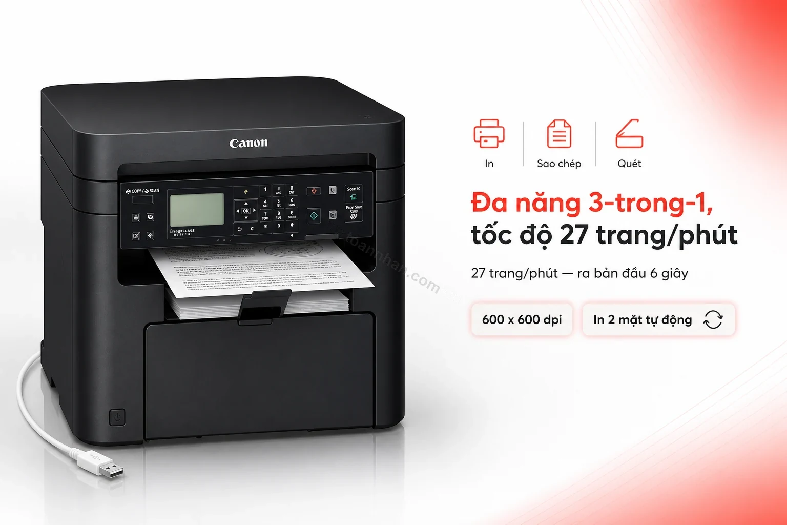 Bản in văn bản sắc nét tốc độ 27 trang/phút từ Canon MF241D