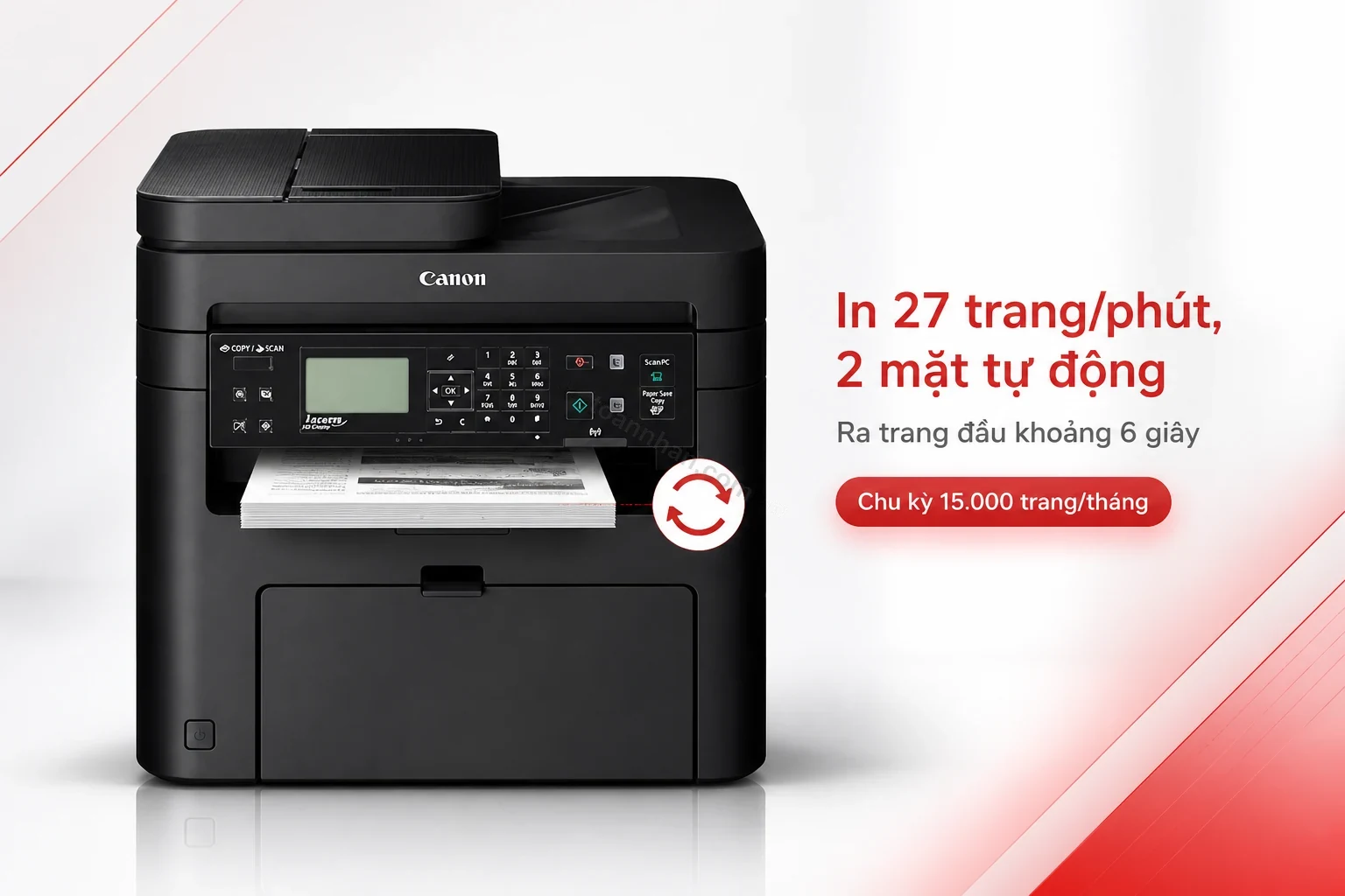 Máy in Canon imageCLASS MF244DW đang in 2 mặt tự động