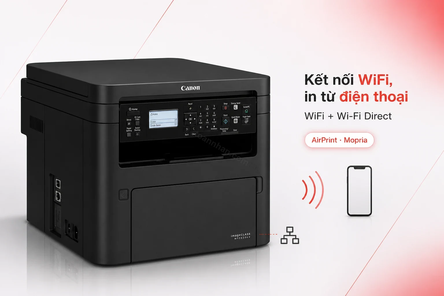 Cổng kết nối WiFi và Ethernet phía sau máy in Canon MF262dw