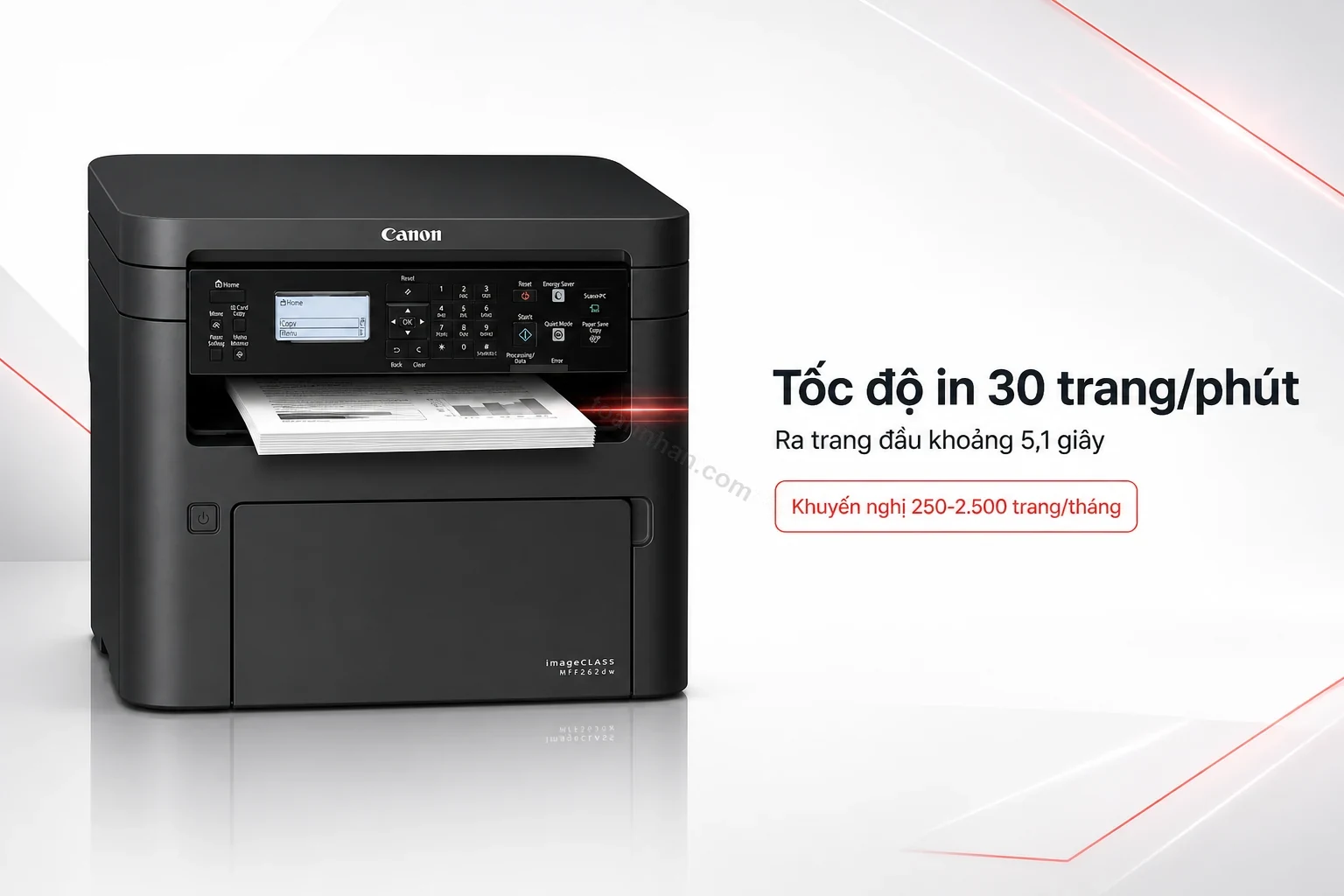 Máy in Canon imageCLASS MF262dw đang in tài liệu văn phòng